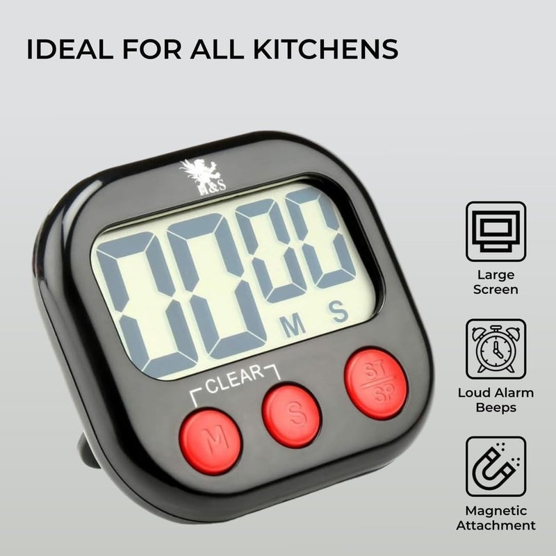 H&S Digital Kitchen Timer - Magnetic Cooking Timer with Large LCD Digits Display & Loud Alarm - Black Countdown Clock for Kids Classroom - AAA Battery Included - Image 4